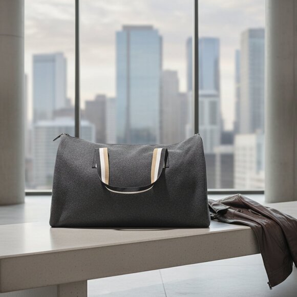 Hugo Boss Other - BOSS Parfums Gray Felt Duffel Bag with Striped Handles Travel Gym Bag